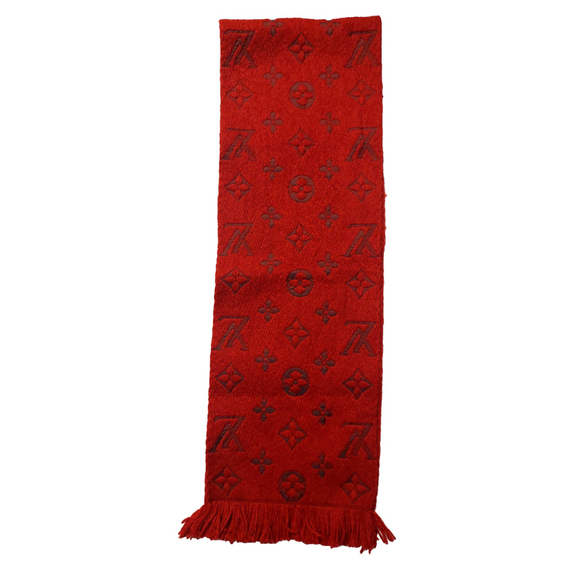 Louis Vuitton LV Monogram Logomania Dark Red Scarf Pre-Owned $635 - Picture 6 of 11